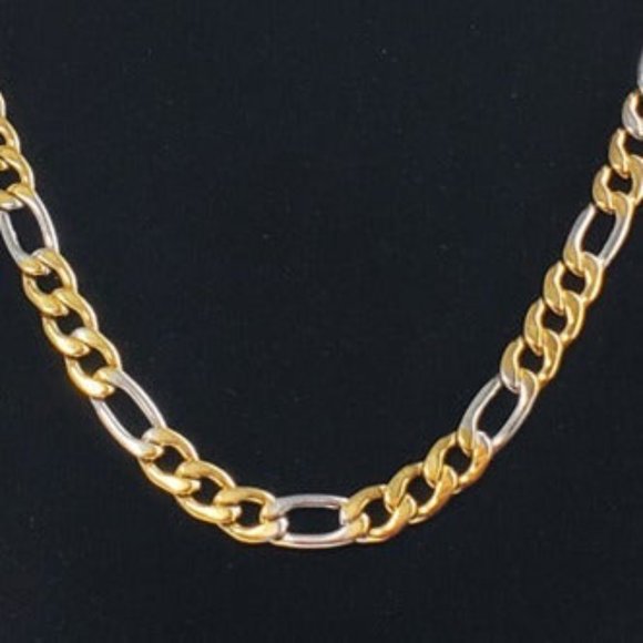 28" Womens 18K Gold Silver Mixed Two Tone Figaro Chain Link Necklace Jewelry 18 - Picture 4 of 4
